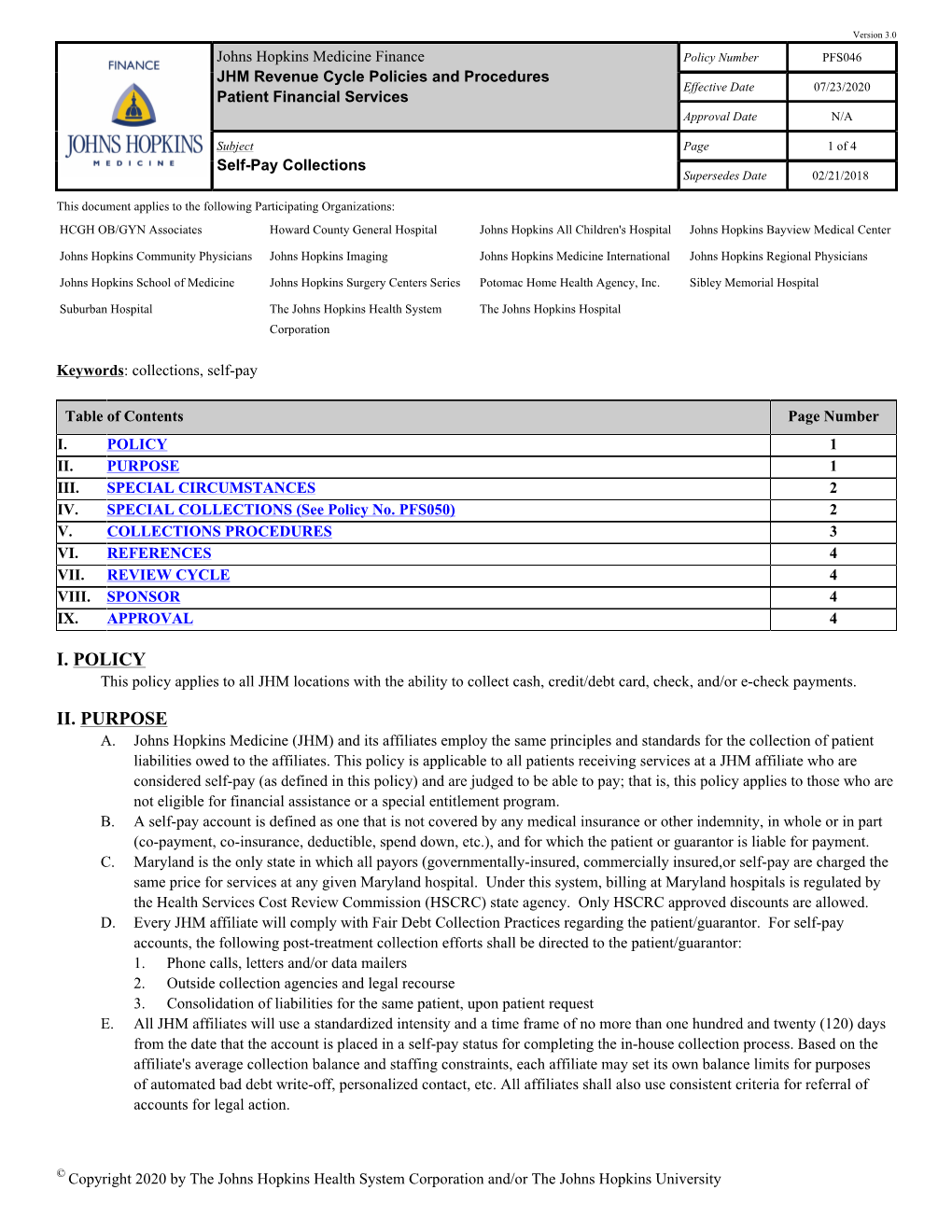 Self-Pay Collections Policy