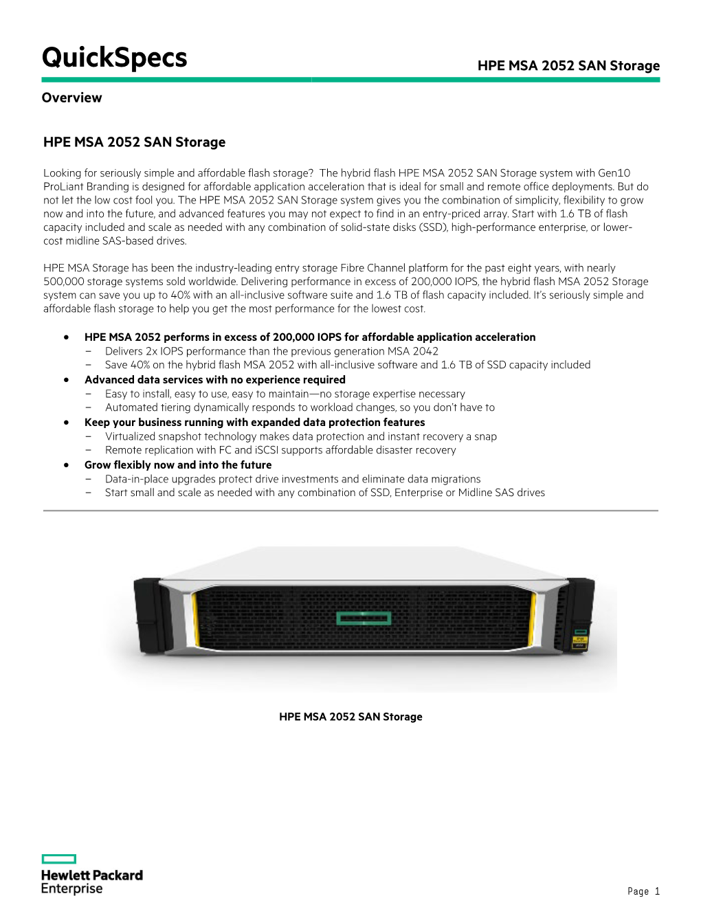 HPE MSA 2052 SAN Storage Overview