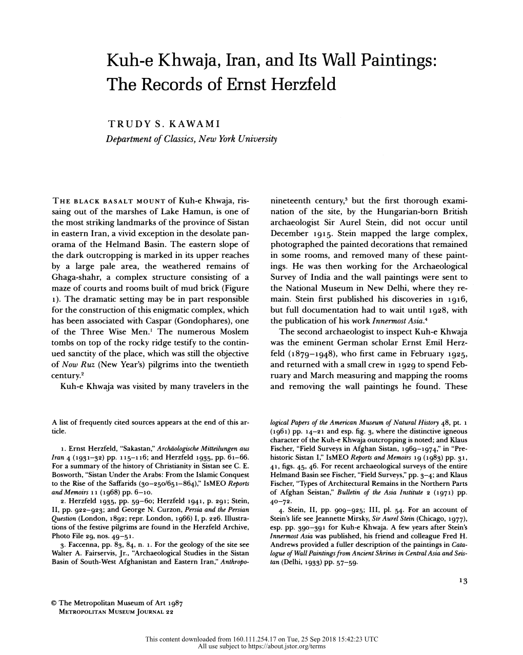 Kuh-E Khwaja, Iran, and Its Wall Paintings: the Records of Ernst Herzfeld