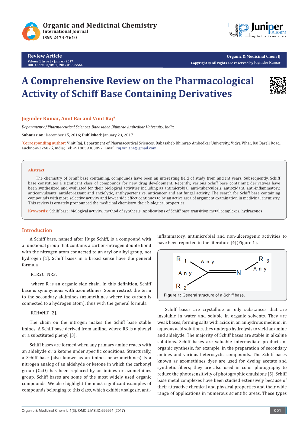 A Comprehensive Review on the Pharmacological Activity of Schiff Base Containing Derivatives