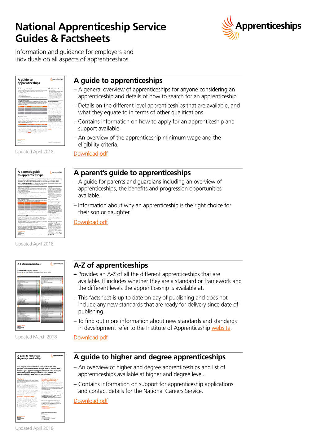 National Apprenticeship Service Guides & Factsheets Download