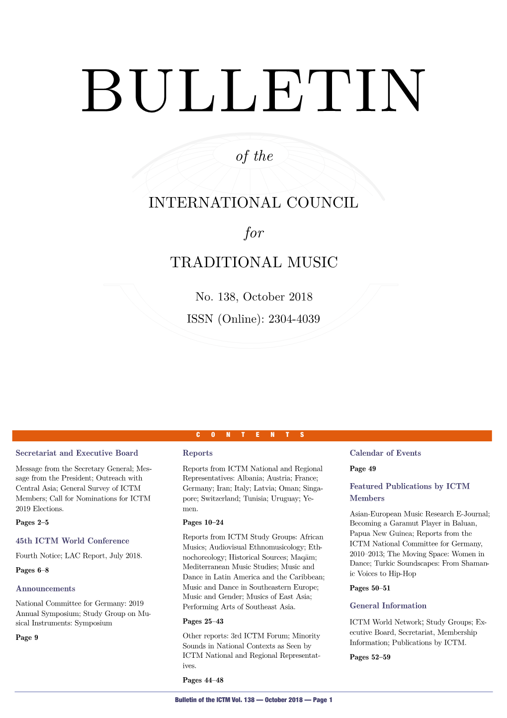 Bulletin of the ICTM Vol. 138 (October 2018)