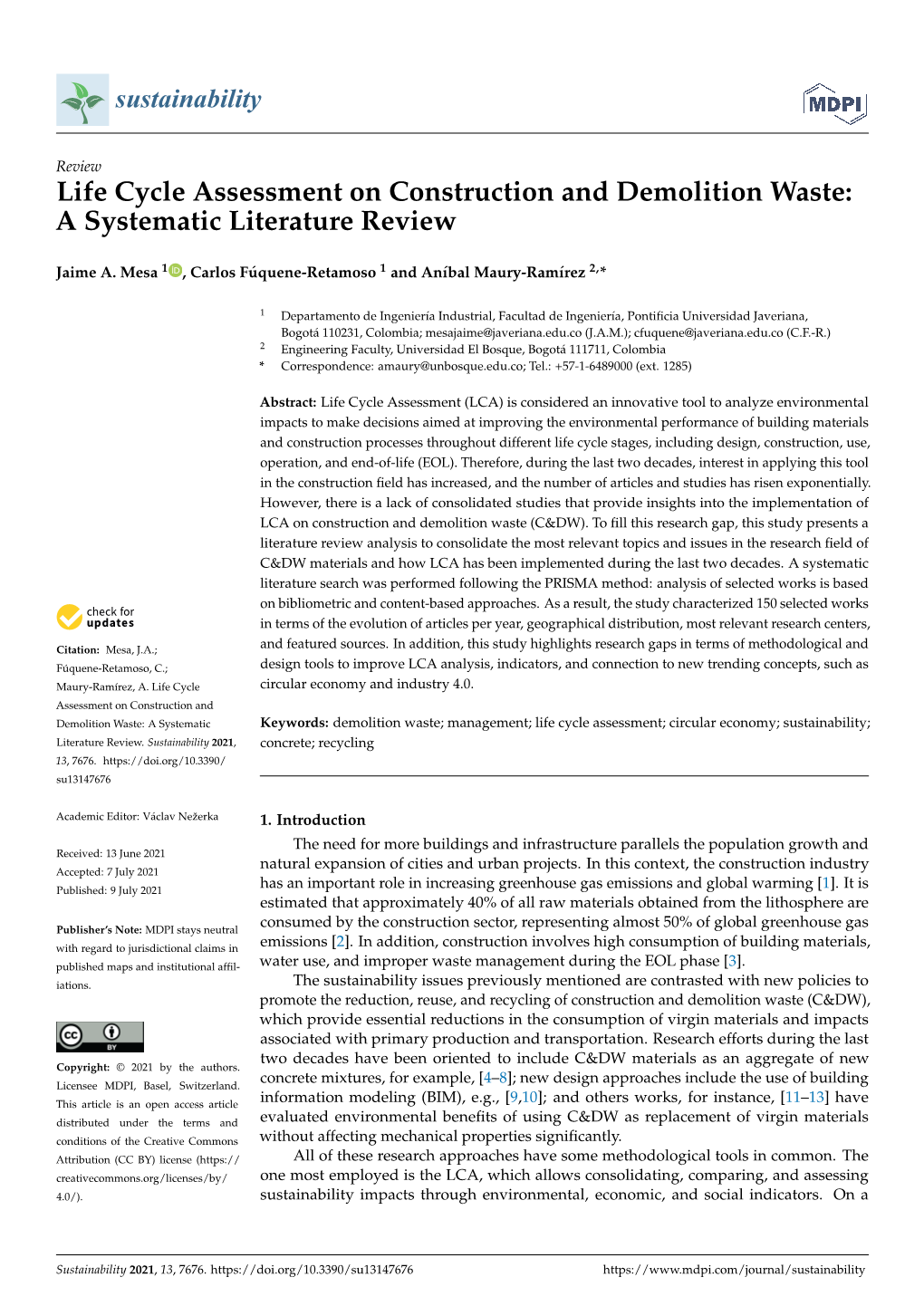 Life Cycle Assessment on Construction and Demolition Waste: a Systematic Literature Review