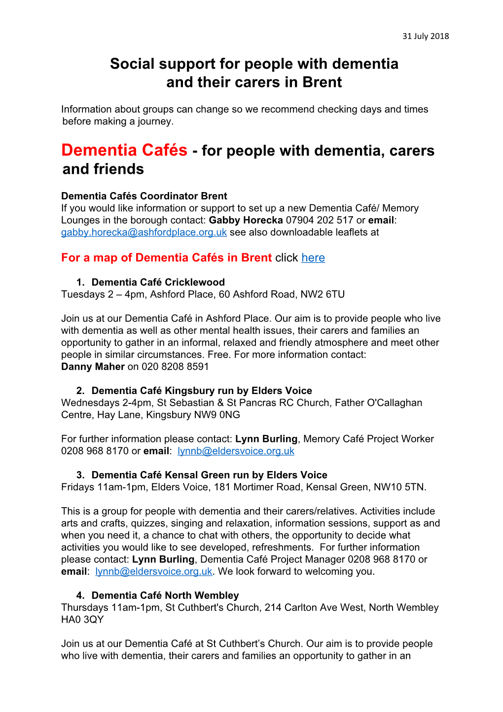 Social Support for People with Dementia and Their Carers in Brent