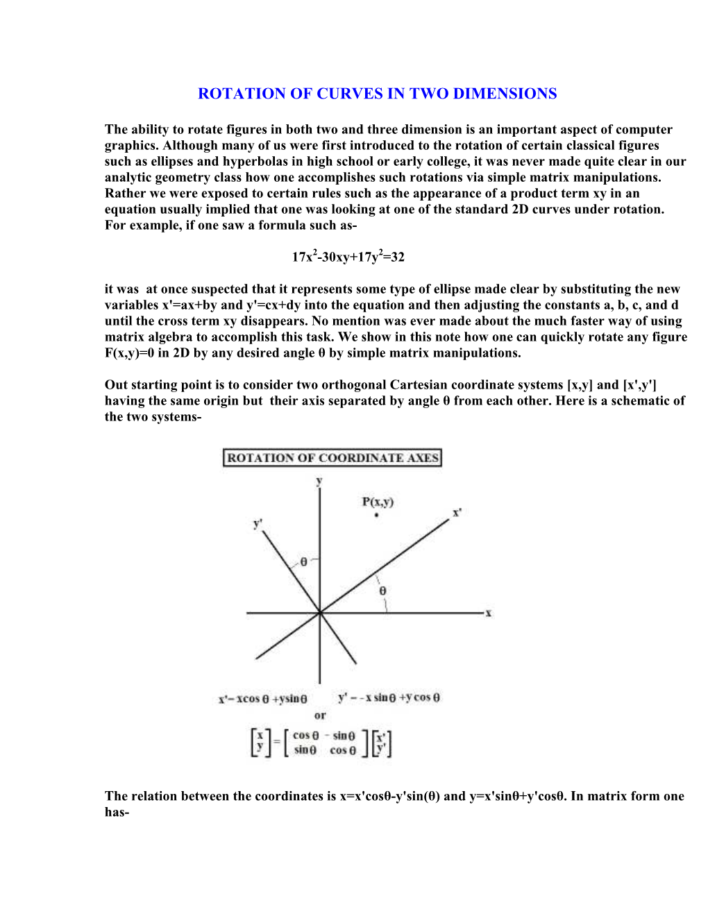 Rotation of Curves in Two Dimensions