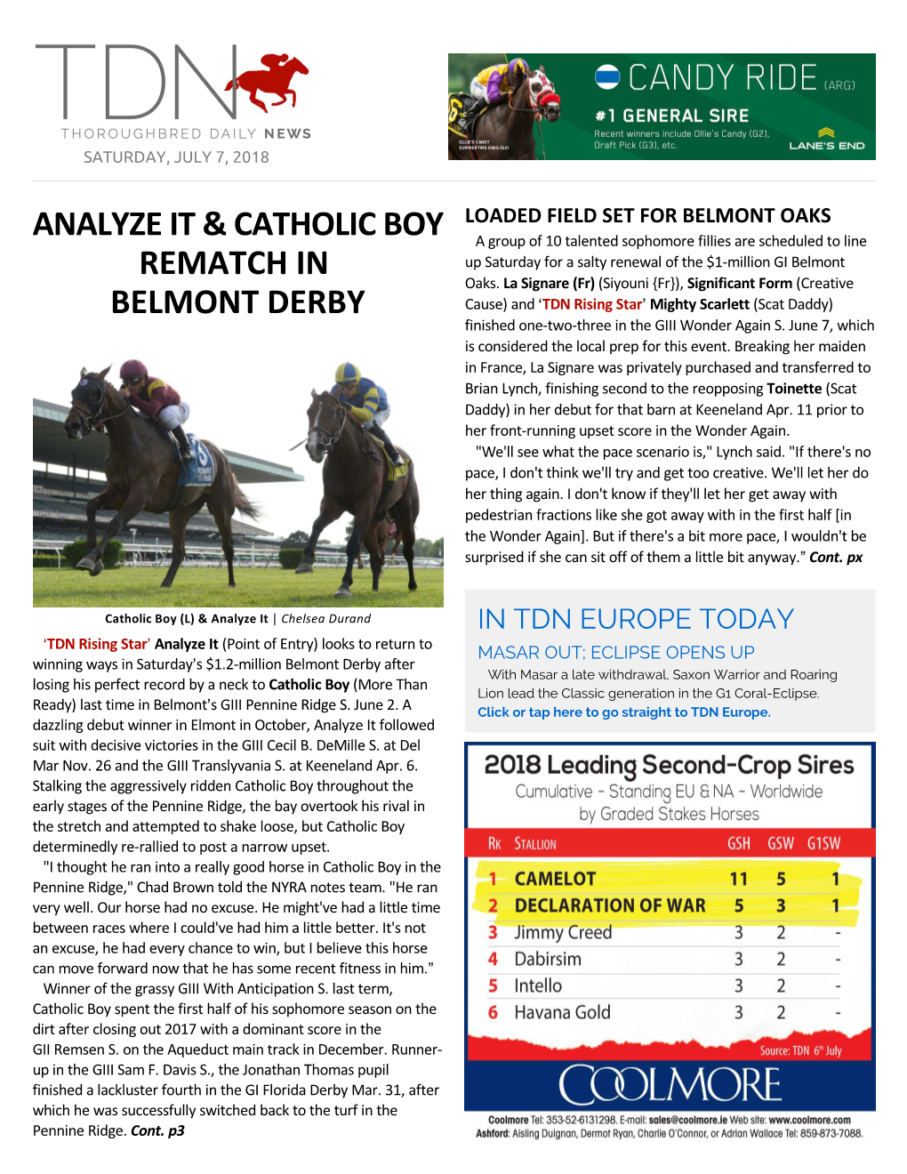 Analyze It & Catholic Boy Rematch in Belmont Derby