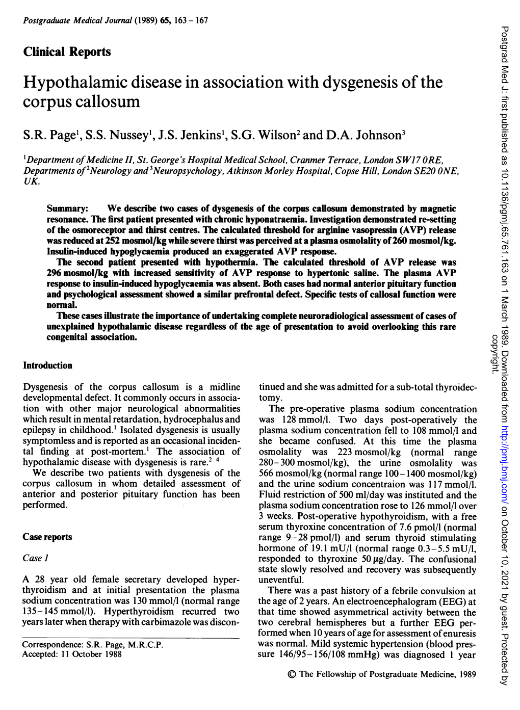 Hypothalamic Disease in Association with Dysgenesis of the Corpus