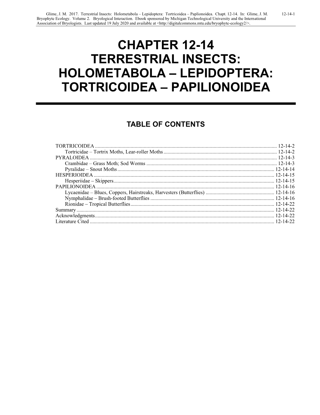 Volume 2, Chapter 12-14: Terrestrial Insects: Holometabola–Lepidoptera