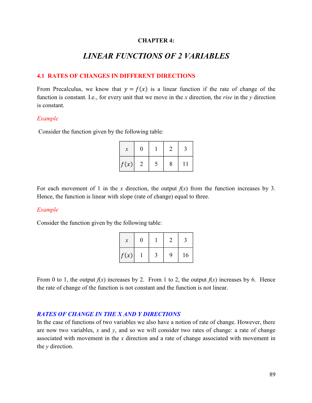 Linear Functions of 2 Variables