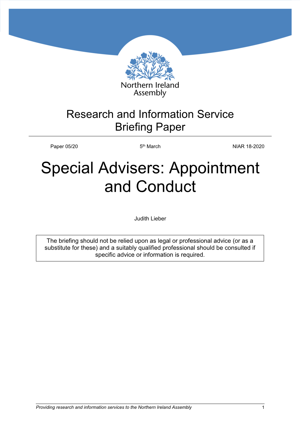 Special Advisers: Appointment and Conduct