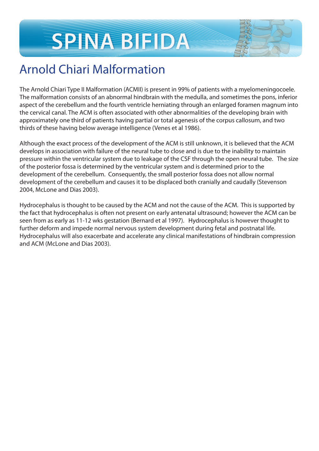 SPINA BIFIDA Arnold Chiari Malformation