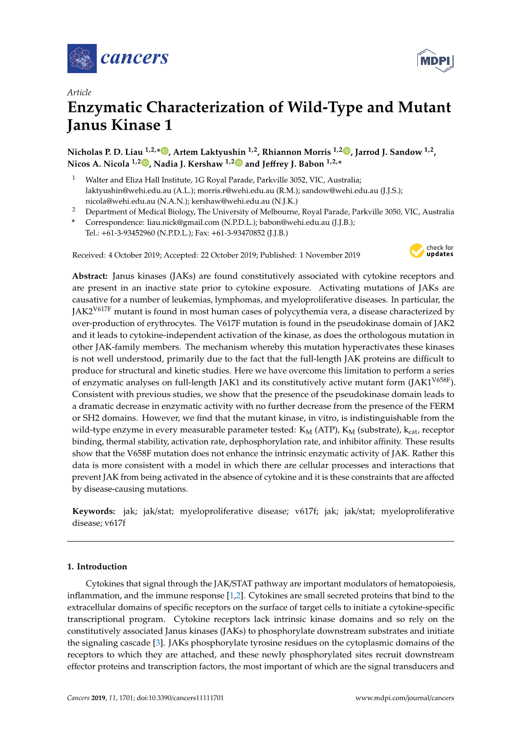 Enzymatic Characterization of Wild-Type and Mutant Janus Kinase 1