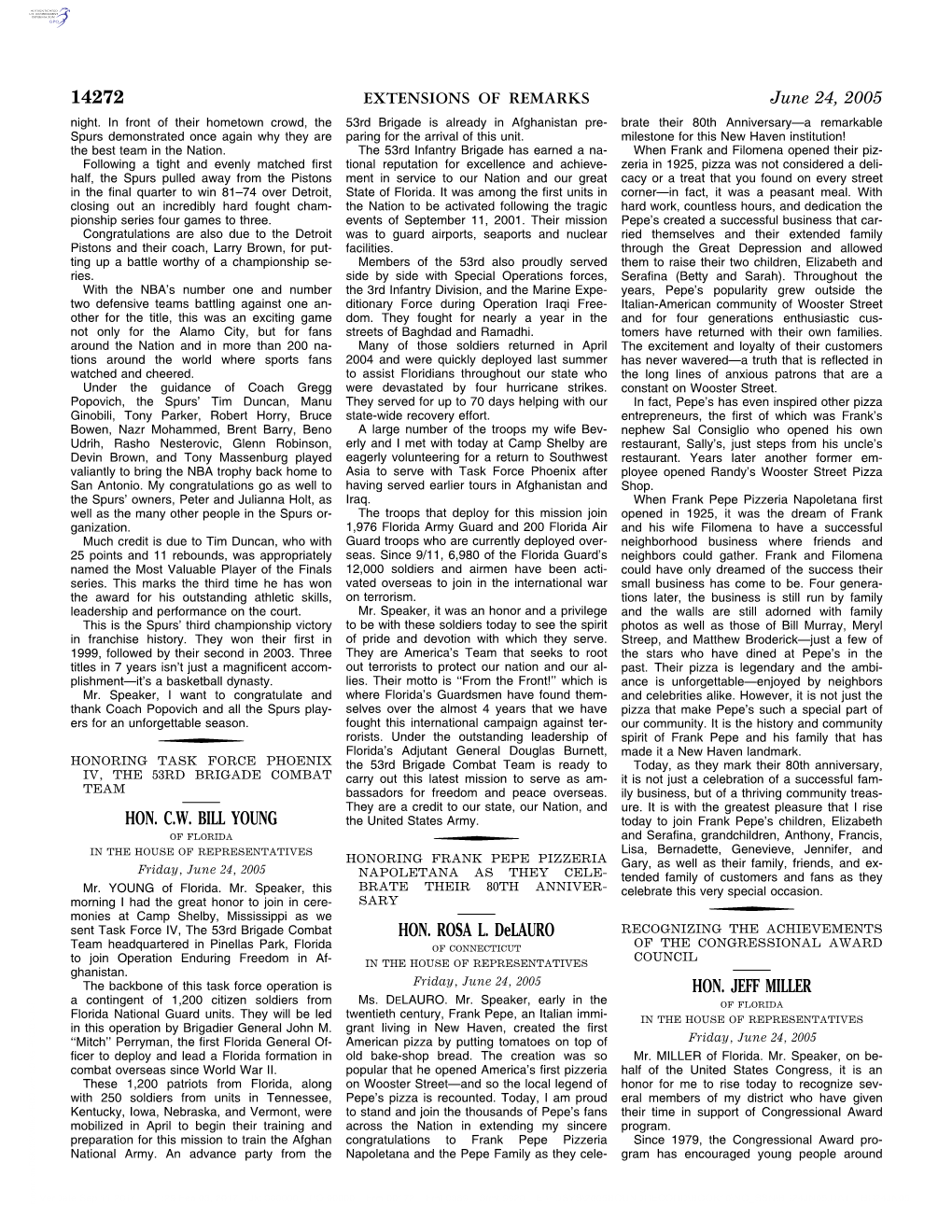 14272 HON. C.W. BILL YOUNG HON. ROSA L. Delauro HON. JEFF