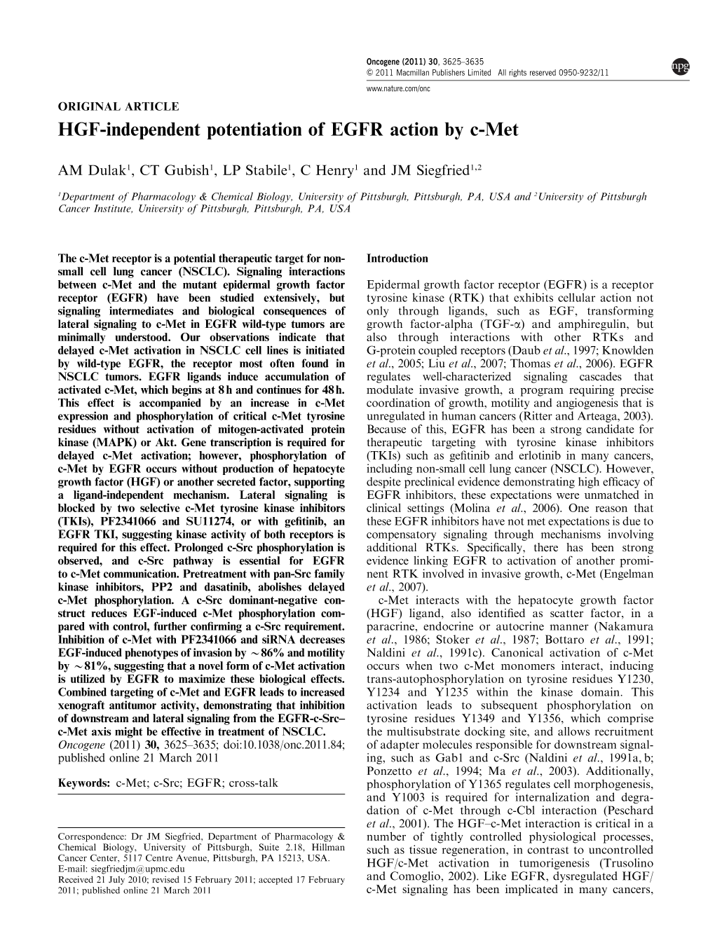 HGF-Independent Potentiation of EGFR Action by C-Met