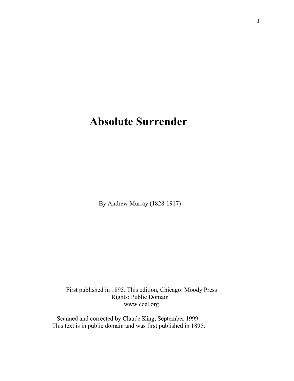 Andrew Murray's, Absolute Surrender