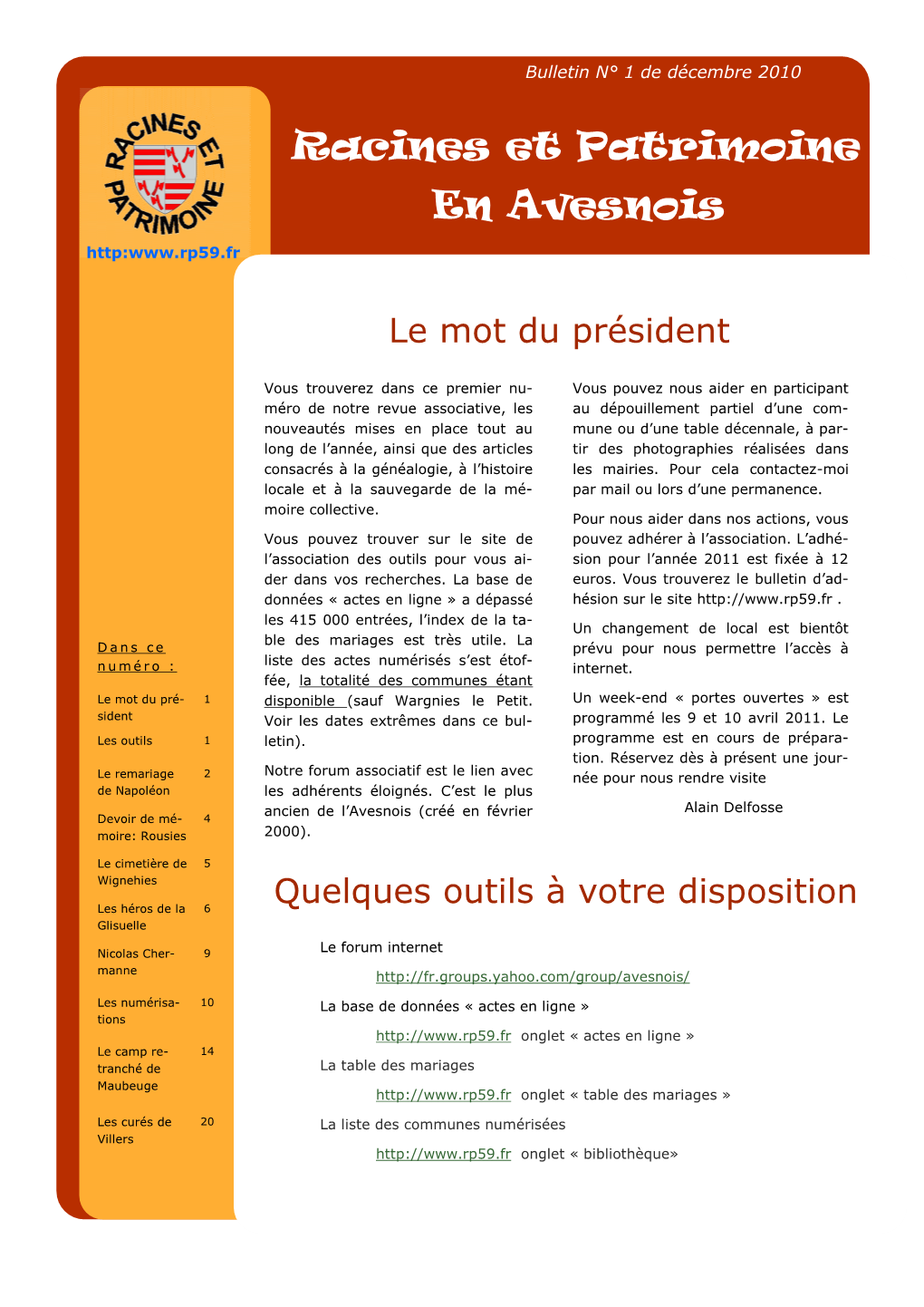 Racines Et Patrimoine En Avesnois Http: Bulletin N°1 Janvier 2011