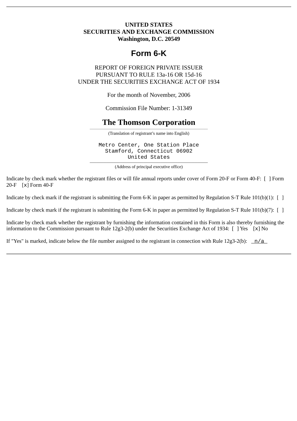 Form 6-K the Thomson Corporation