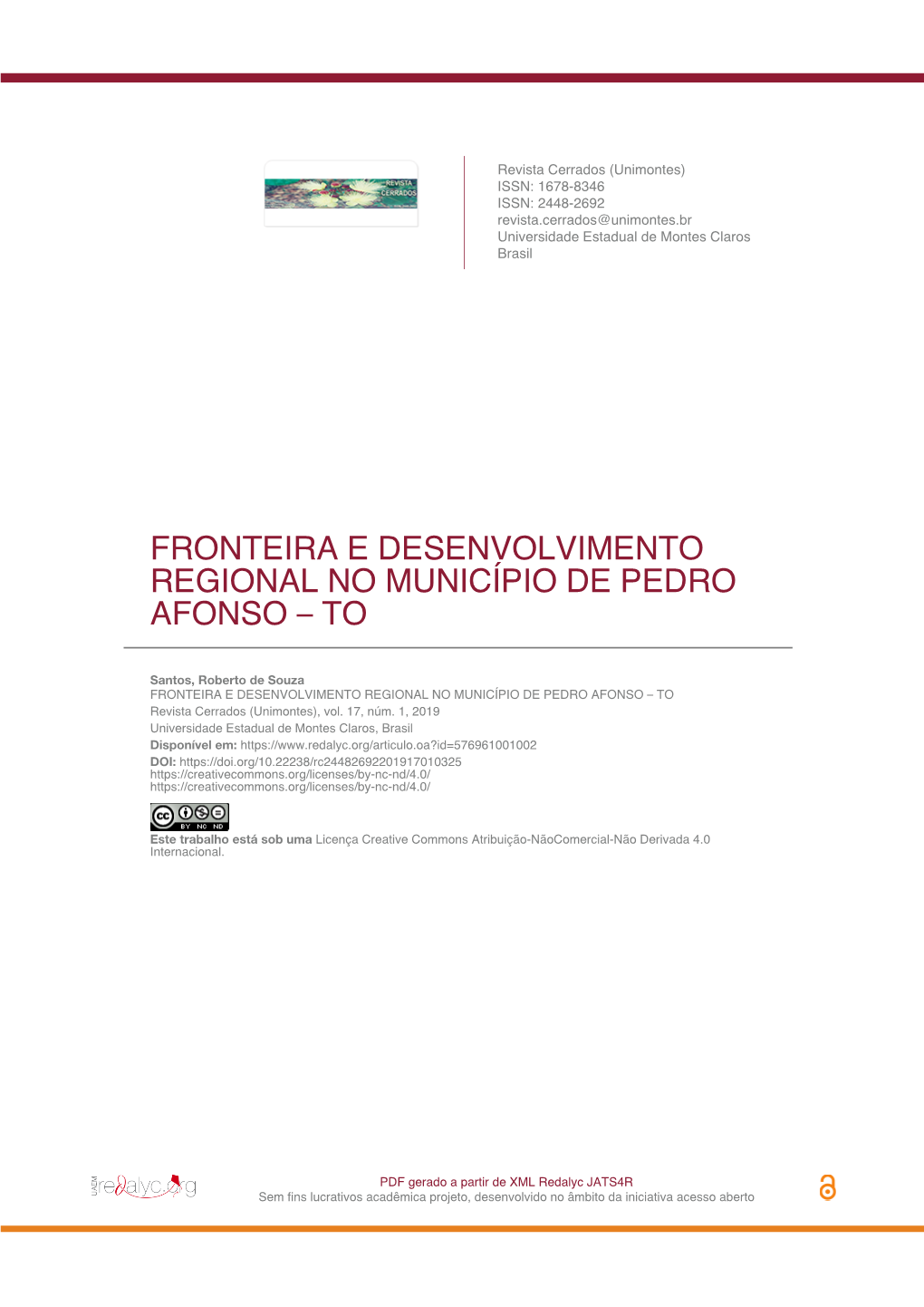 Fronteira E Desenvolvimento Regional No Município De Pedro Afonso – To