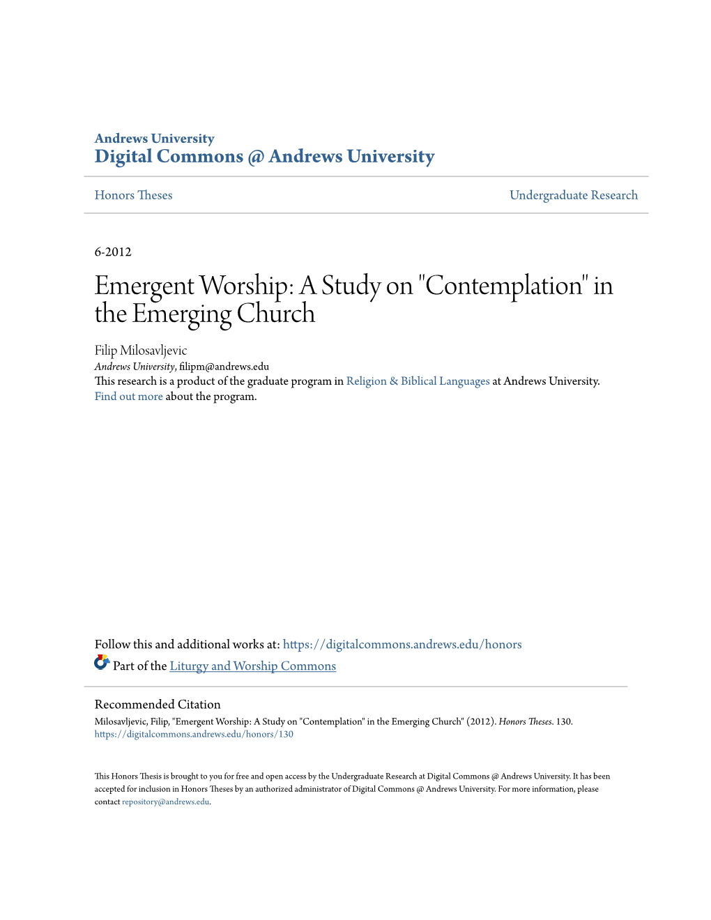 "Contemplation" in the Emerging Church