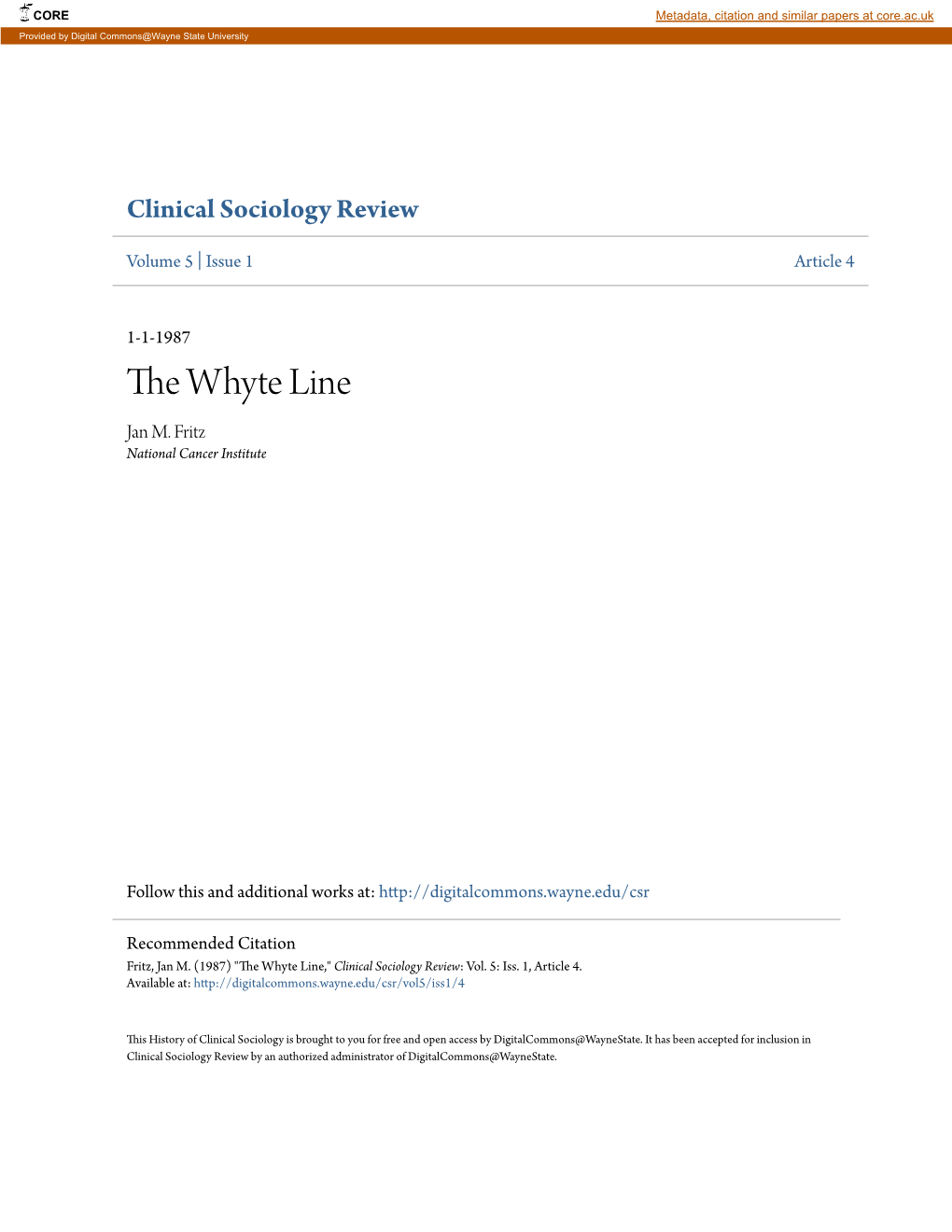 History of Clinical Sociology the Whyte Line