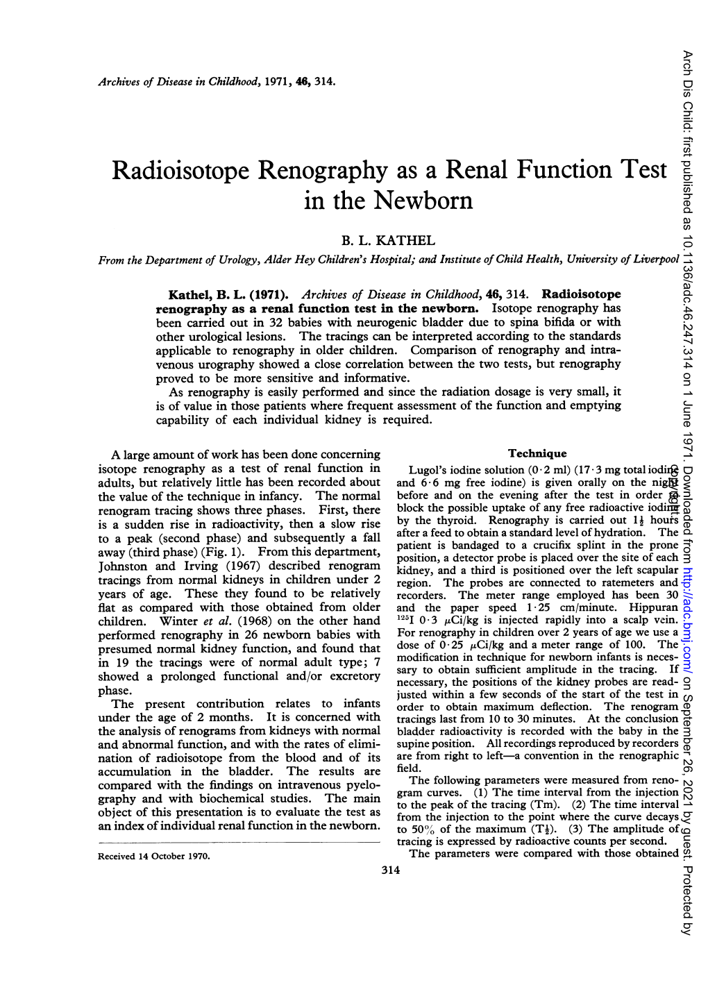 Radioisotope Renography As a Renal Function Test in the Newborn