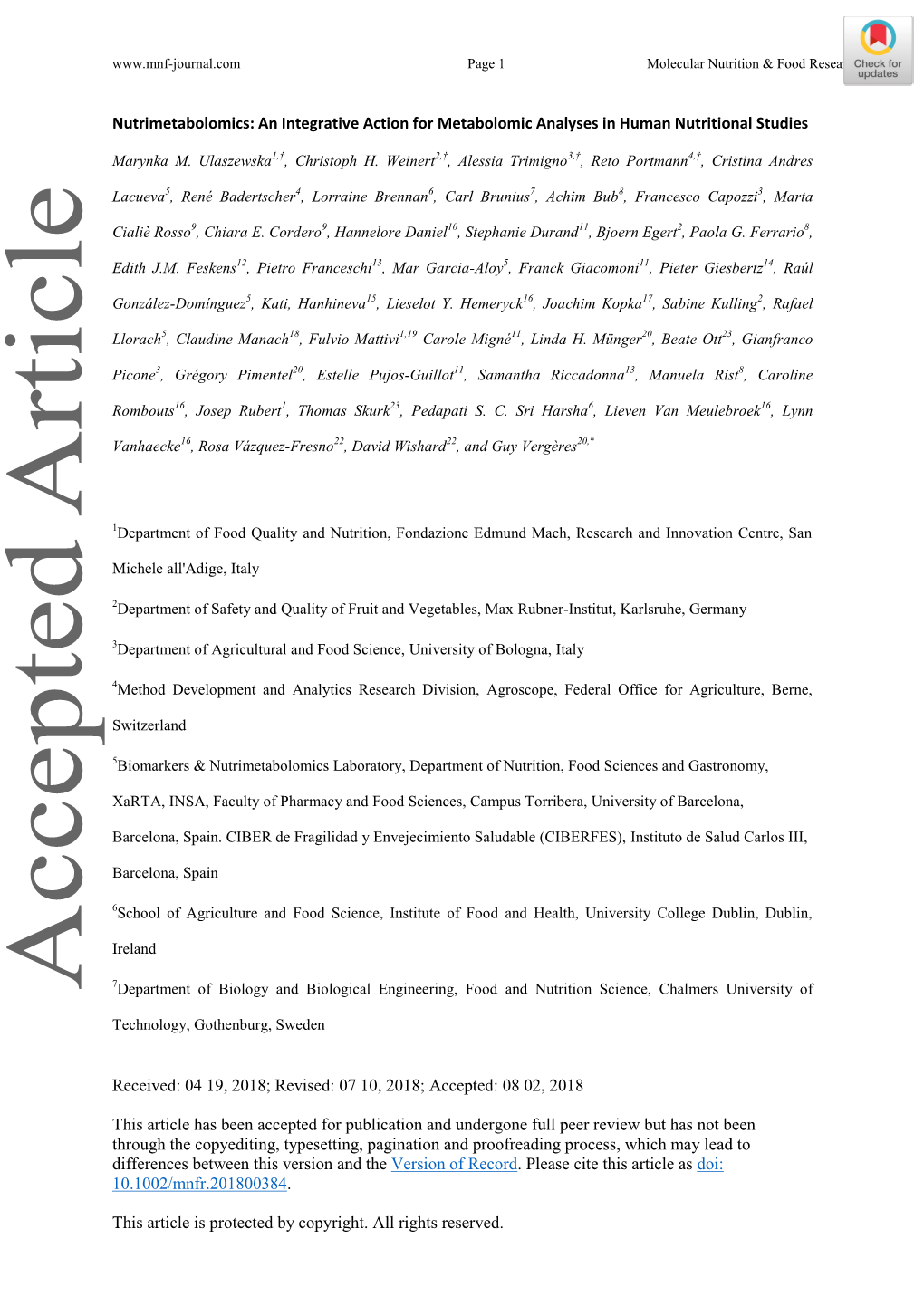 An Integrative Action for Metabolomic Analyses in Human Nutritional Studies