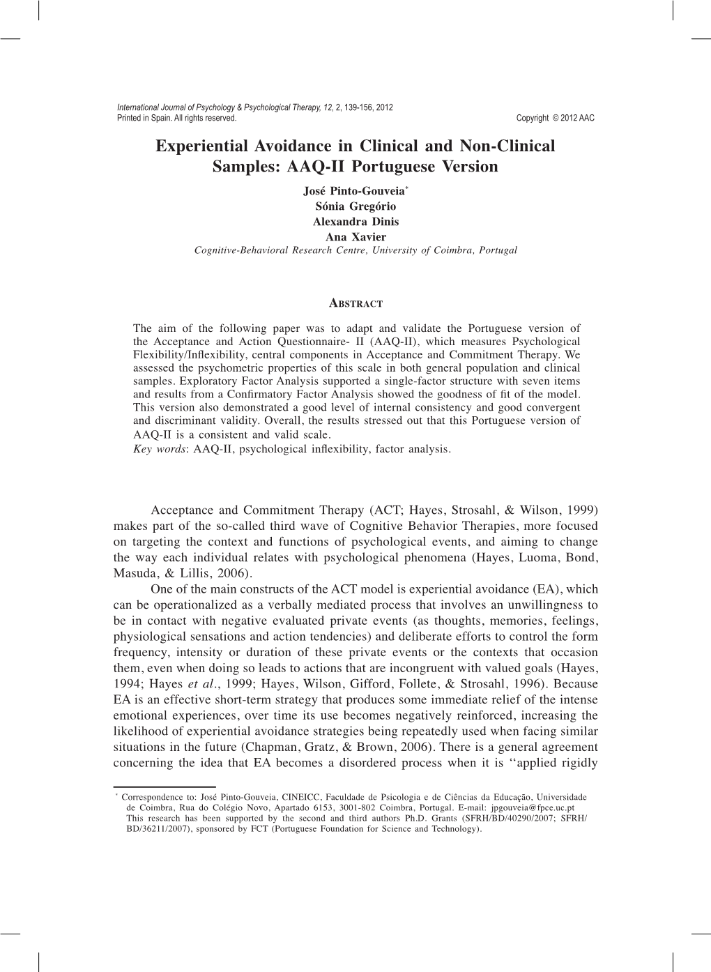 Experiential Avoidance in Clinical and Non-Clinical Samples: AAQ-II