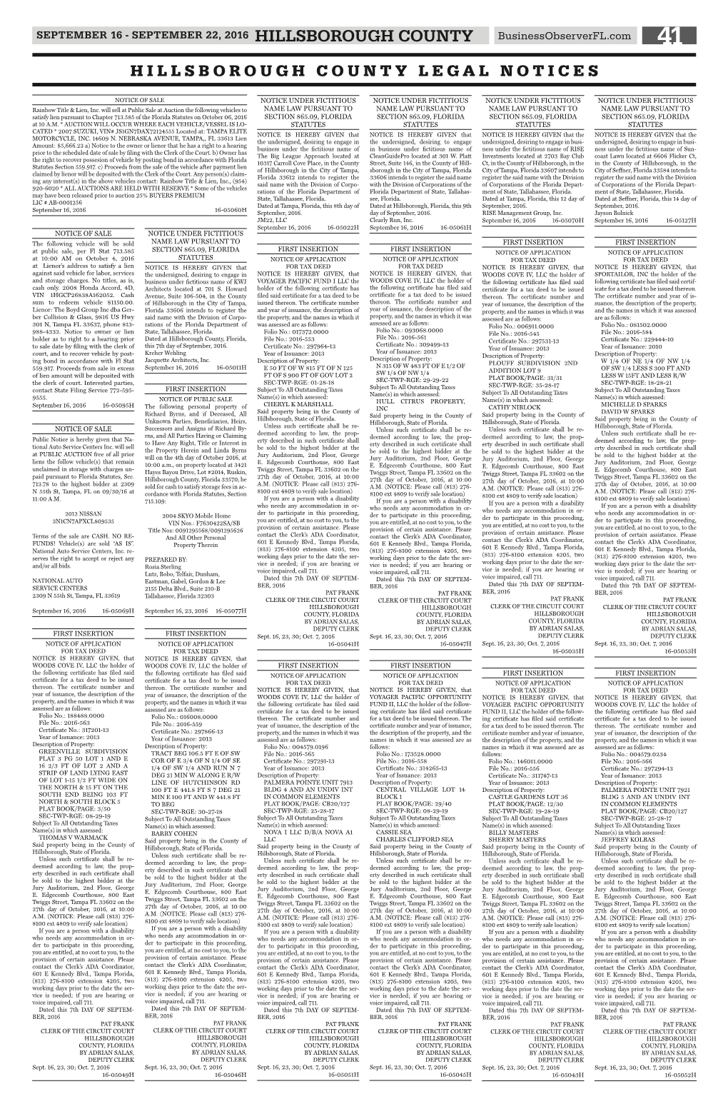 HILLSBOROUGH COUNTY Businessobserverfl.Com 41 HILLSBOROUGH COUNTY LEGAL NOTICES