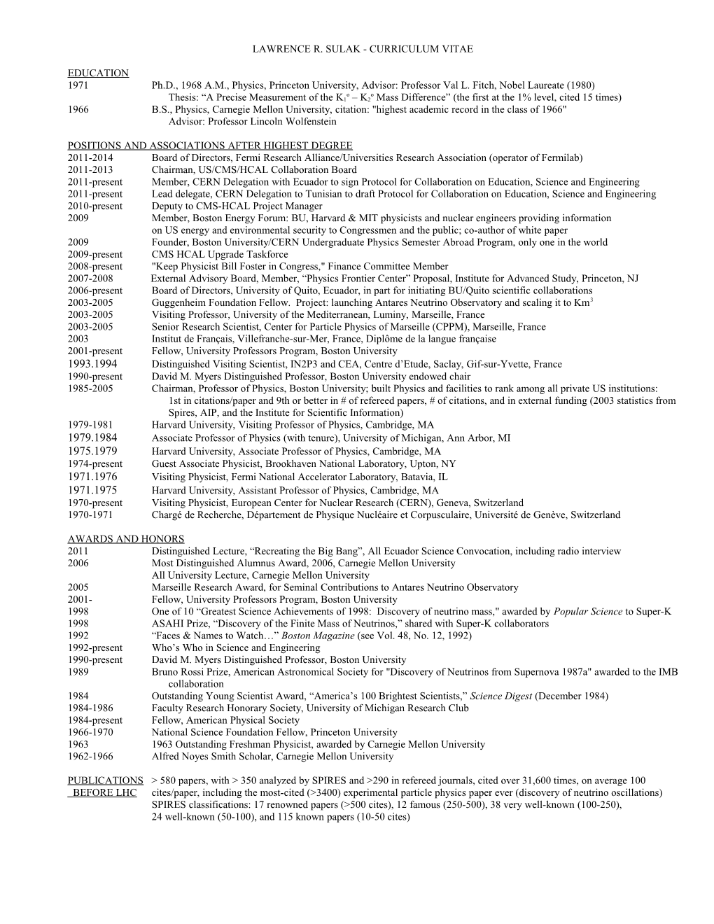 Curriculum Vitae 6 Lawrence R. Sulak