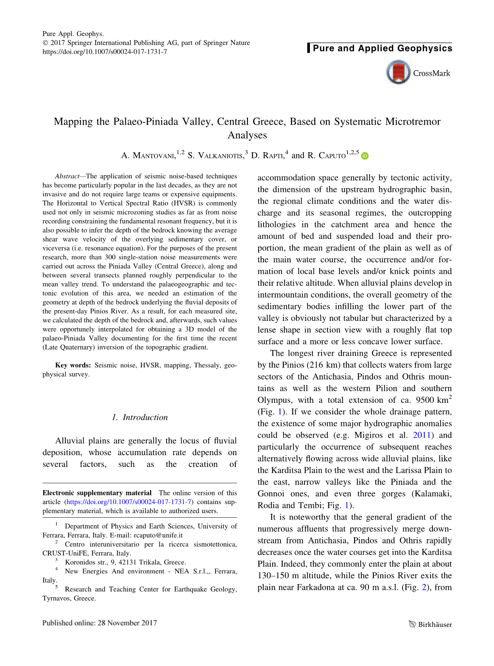 Mapping the Palaeo-Piniada Valley, Central Greece, Based on Systematic Microtremor Analyses