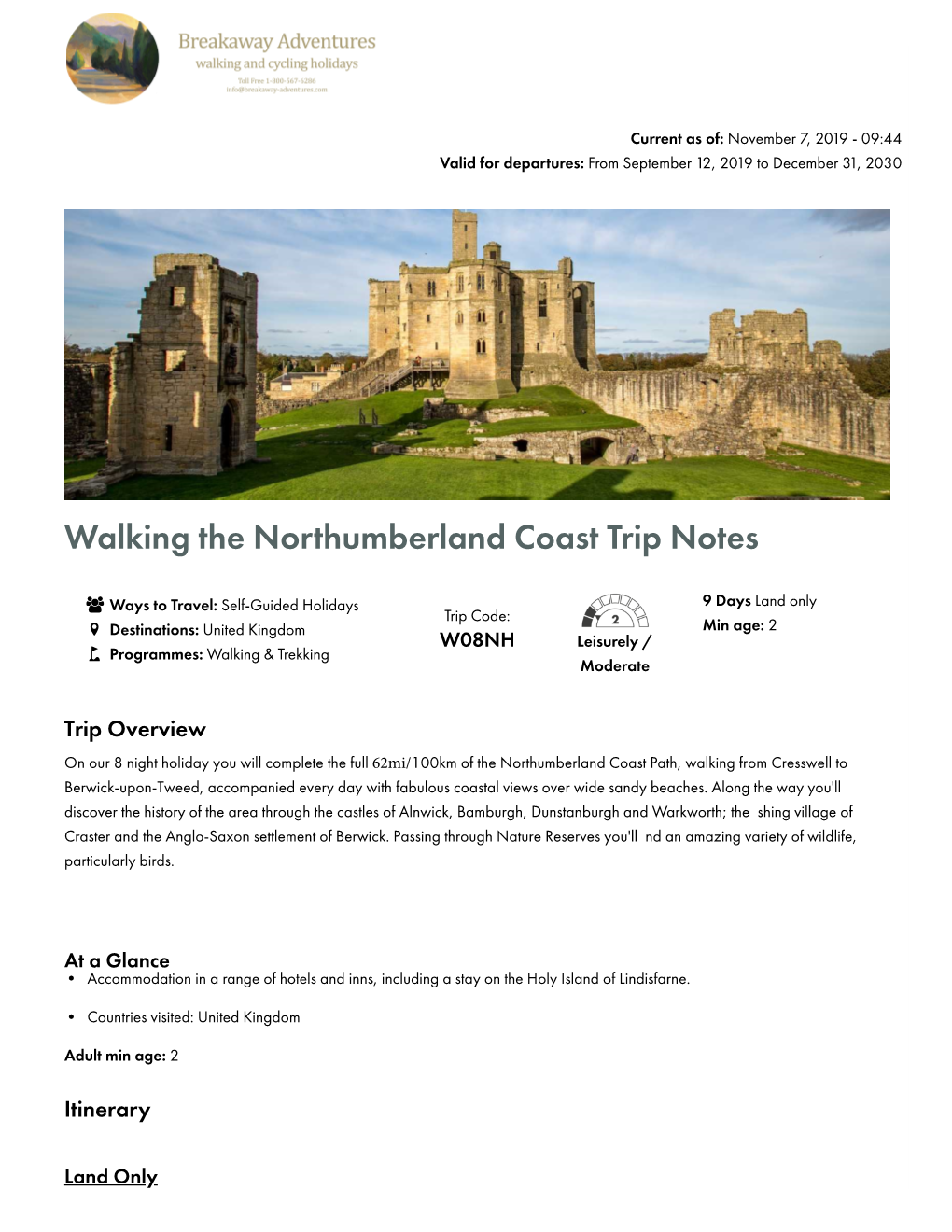 Walking the Northumberland Coast Trip Notes