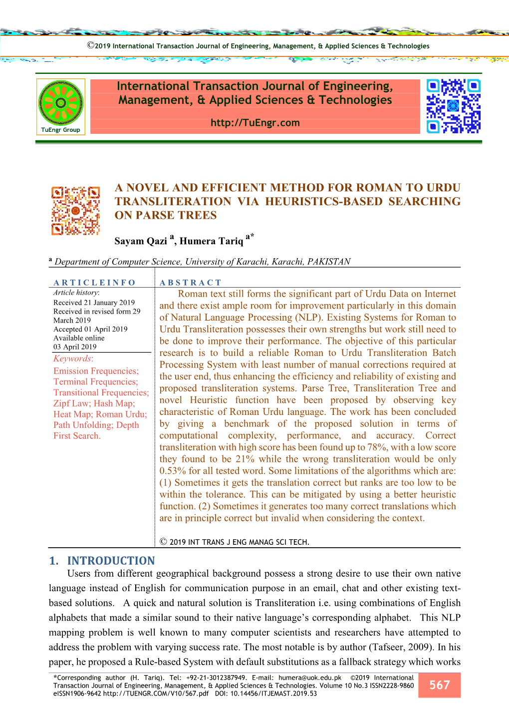 A Novel and Efficient Method for Roman to Urdu Transliteration Via Heuristics-Based Searching on Parse Trees