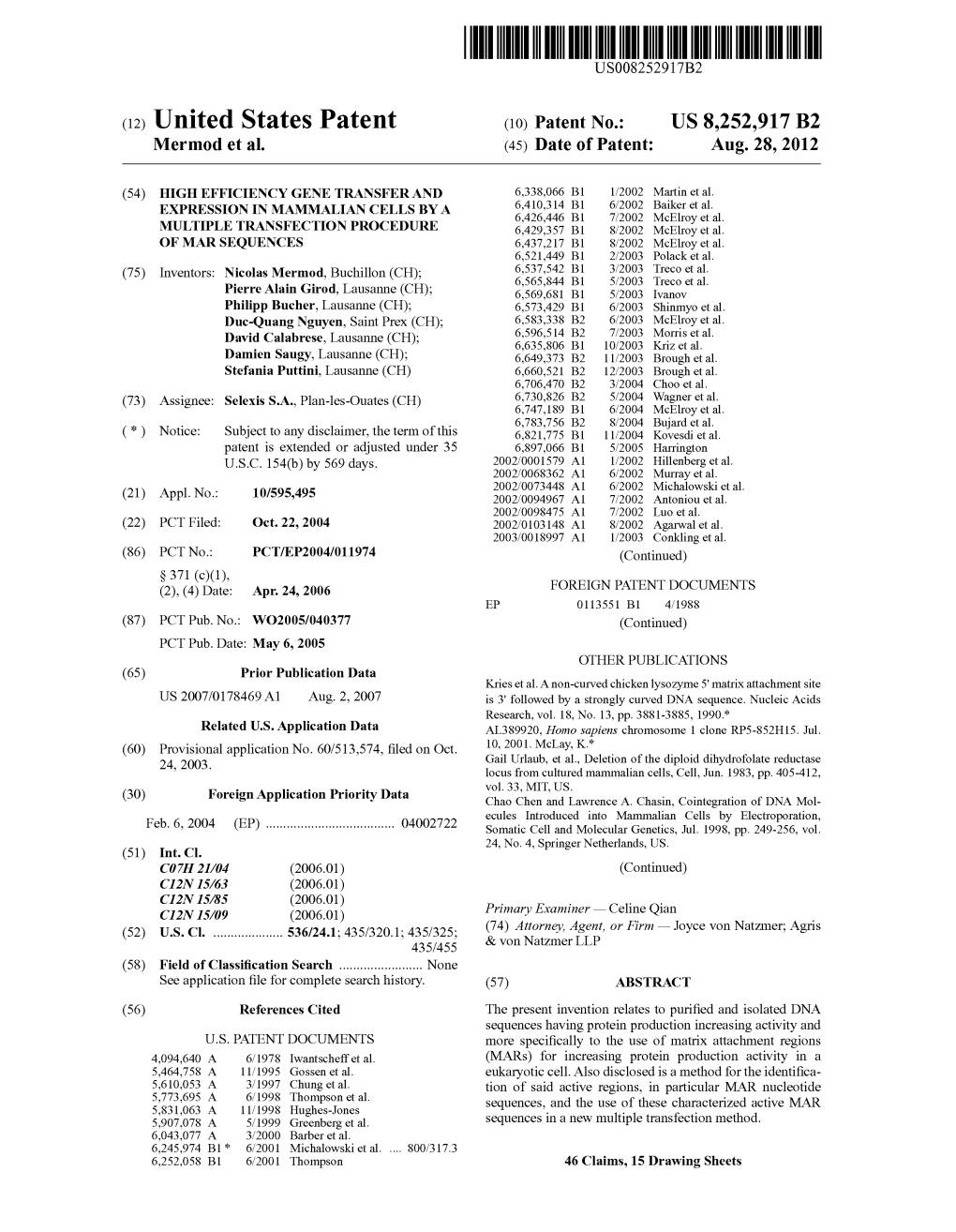 (12) United States Patent (10) Patent No.: US 8,252,917 B2 Mermod Et Al