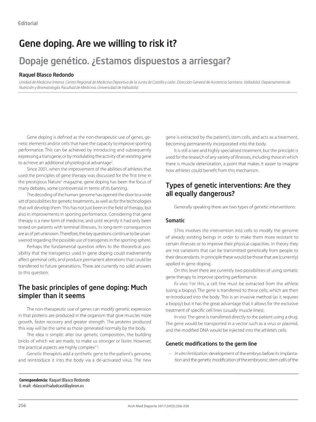 Gene Doping. Are We Willing to Risk It? Dopaje Genético