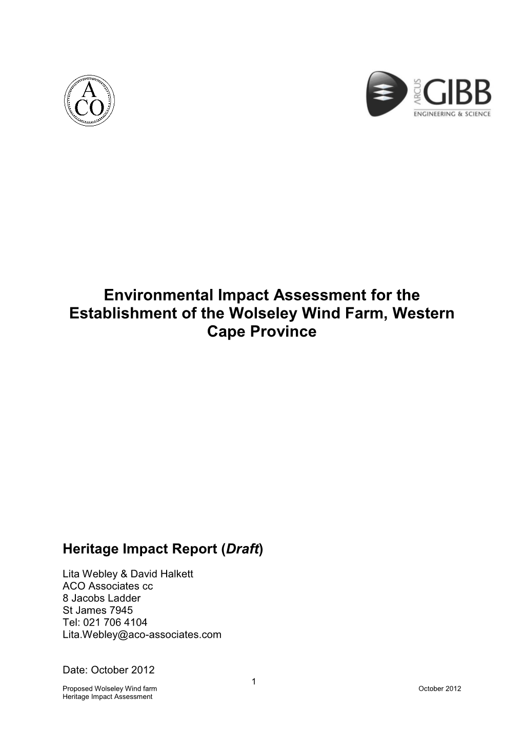 Environmental Impact Assessment for the Establishment of the Wolseley Wind Farm, Western Cape Province