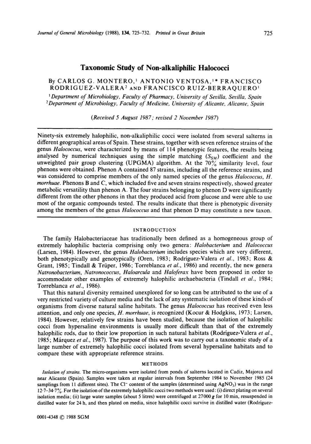 Taxonomic Study of Non-Alkaliphilic Halococci by CARLOS G