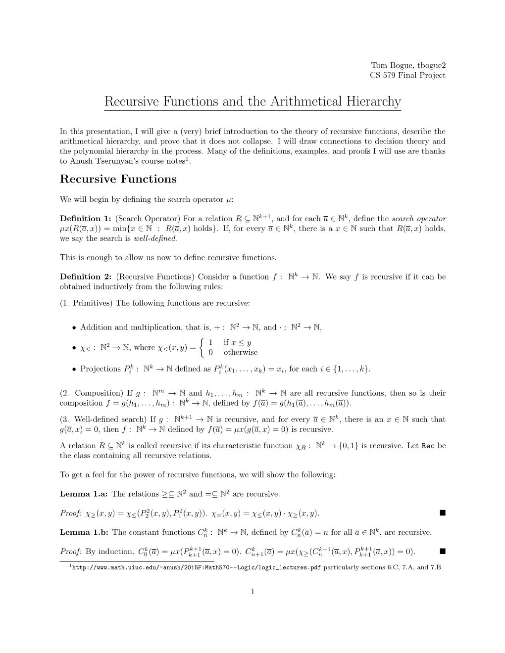 Recursive Functions and the Arithmetical Hierarchy