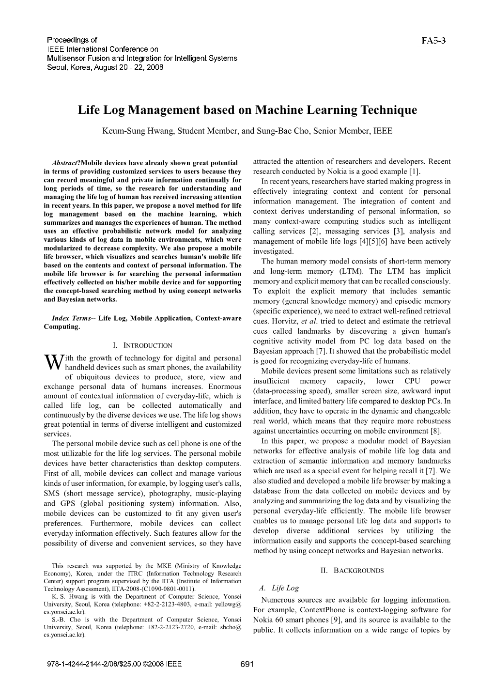 Life Log Management Based on Machine Learning Technique