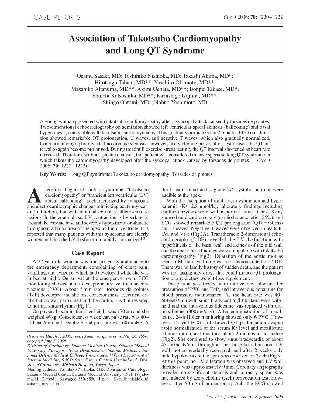 Association of Takotsubo Cardiomyopathy and Long QT Syndrome