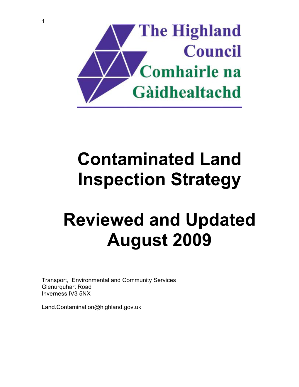 The Highland Council Contaminated Land Inspection Strategy August 2009