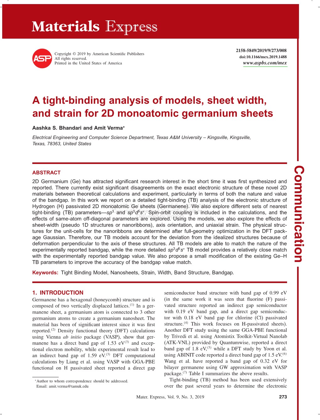 A Tight-Binding Analysis of Models, Sheet Width, and Strain for 2D Monoatomic Germanium Sheets