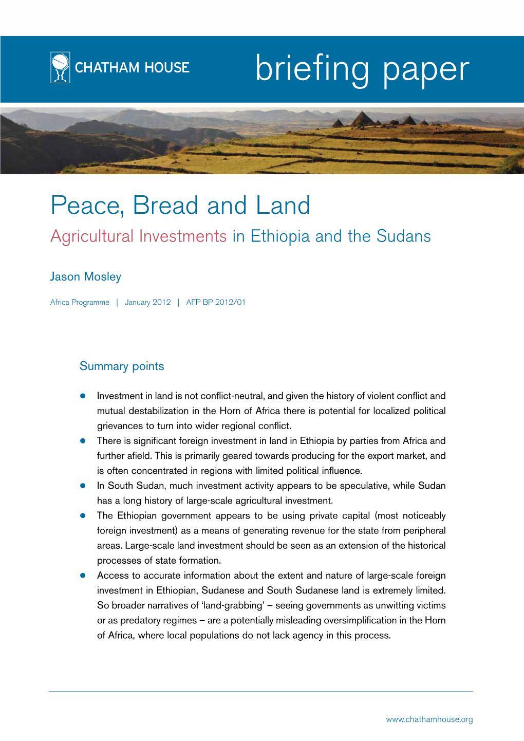 Peace, Bread and Land: Agricultural Investments in Ethiopia and the Sudans Page 2