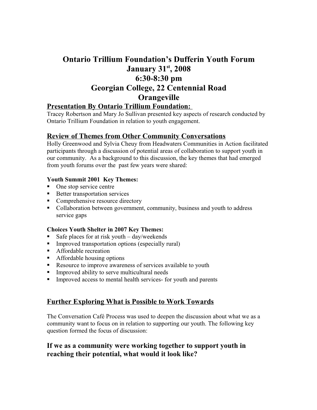 Ontario Trillium Foundation S Dufferin Youth Forum