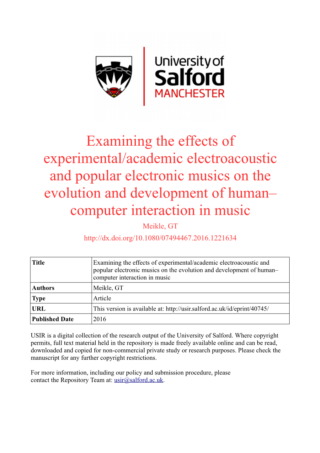 Examining the Effects of Experimental/Academic