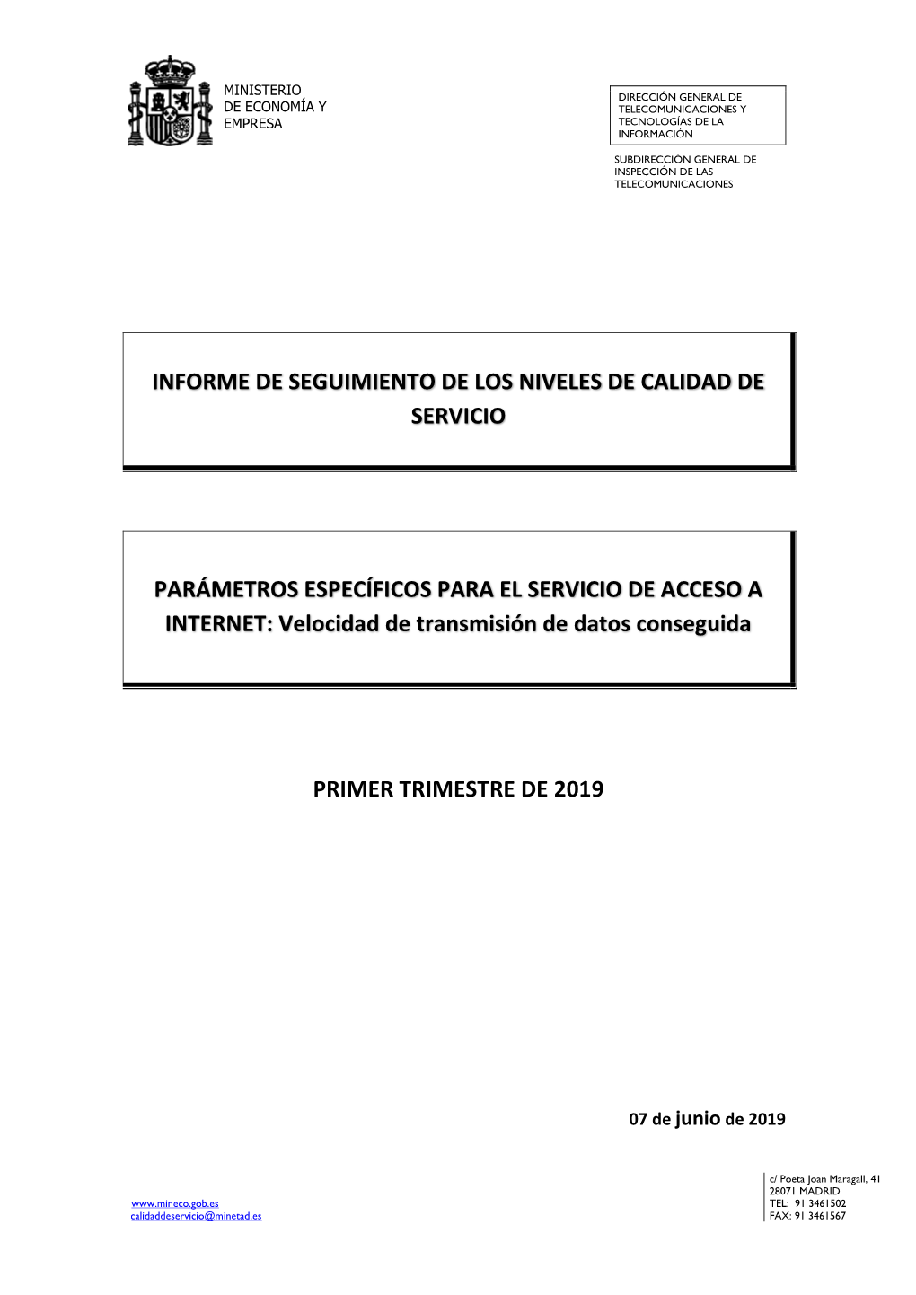 Informe De Seguimiento De Los Niveles De Calidad De Servicio