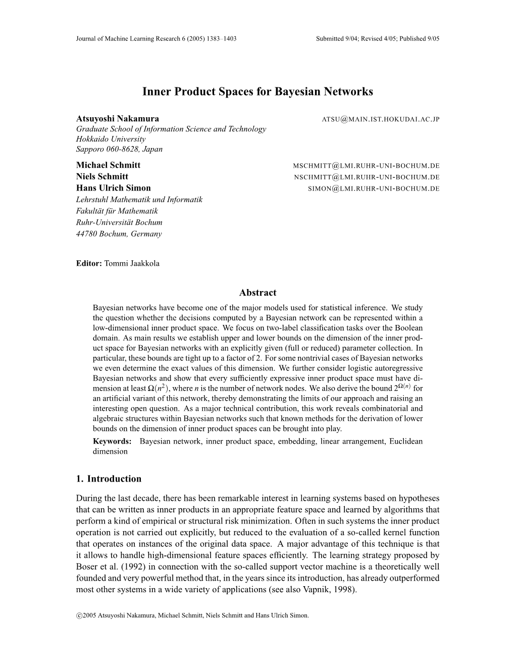 Inner Product Spaces for Bayesian Networks