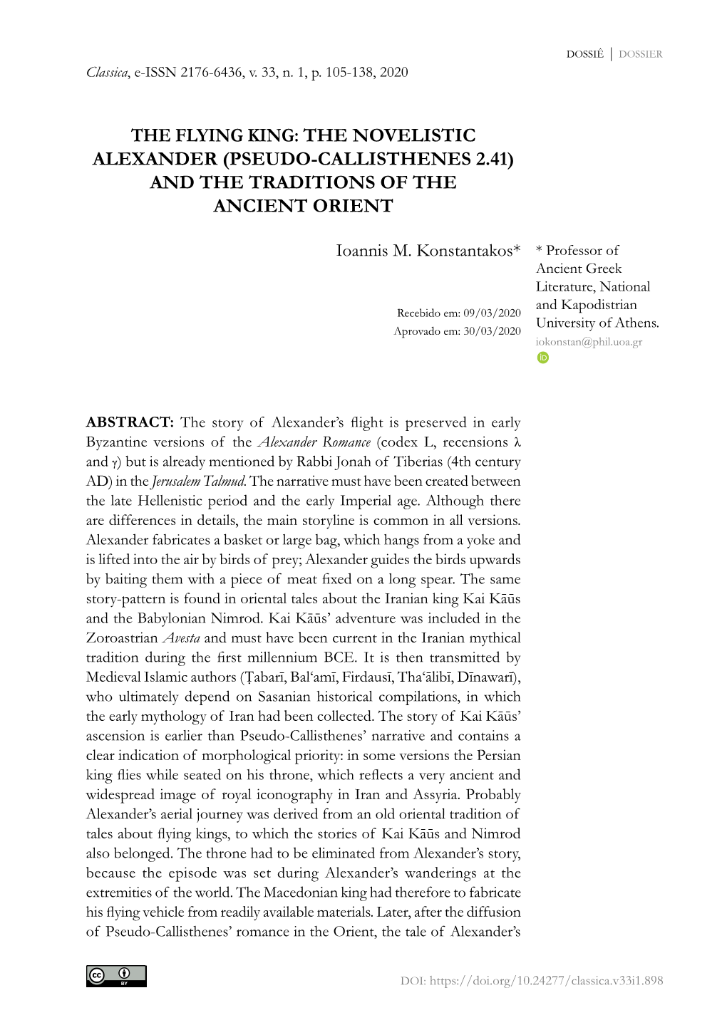 The Novelistic Alexander (Pseudo-Callisthenes 2.41) and the Traditions of the Ancient Orient