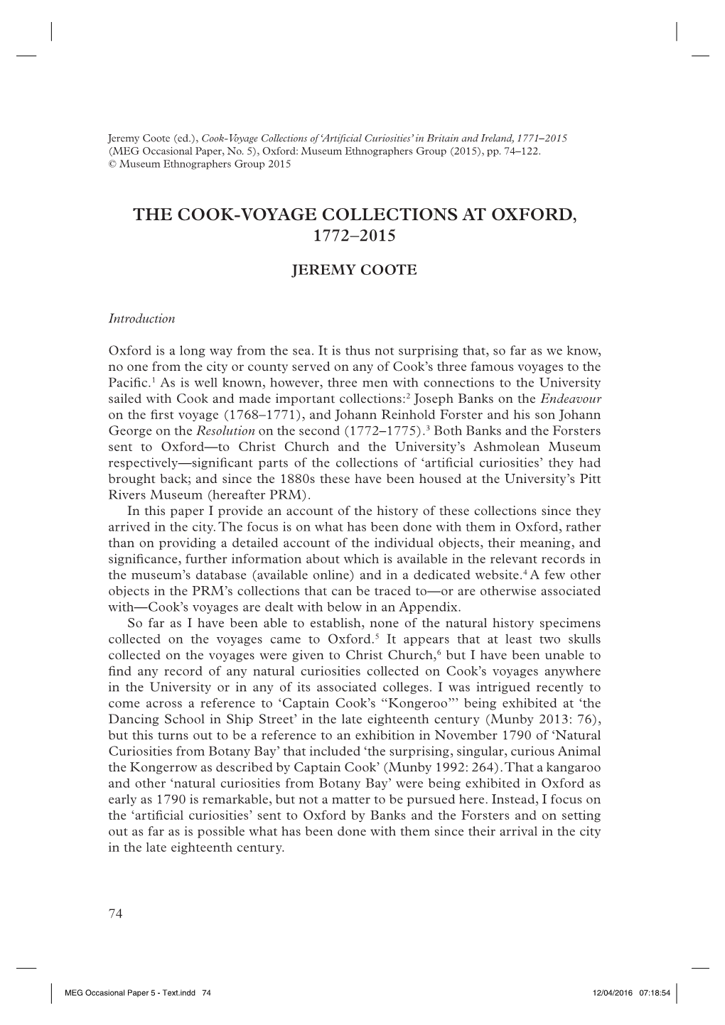 The Cook-Voyage Collections at Oxford, 1772−2015