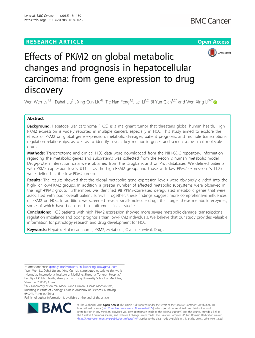 Effects of PKM2 on Global Metabolic Changes And