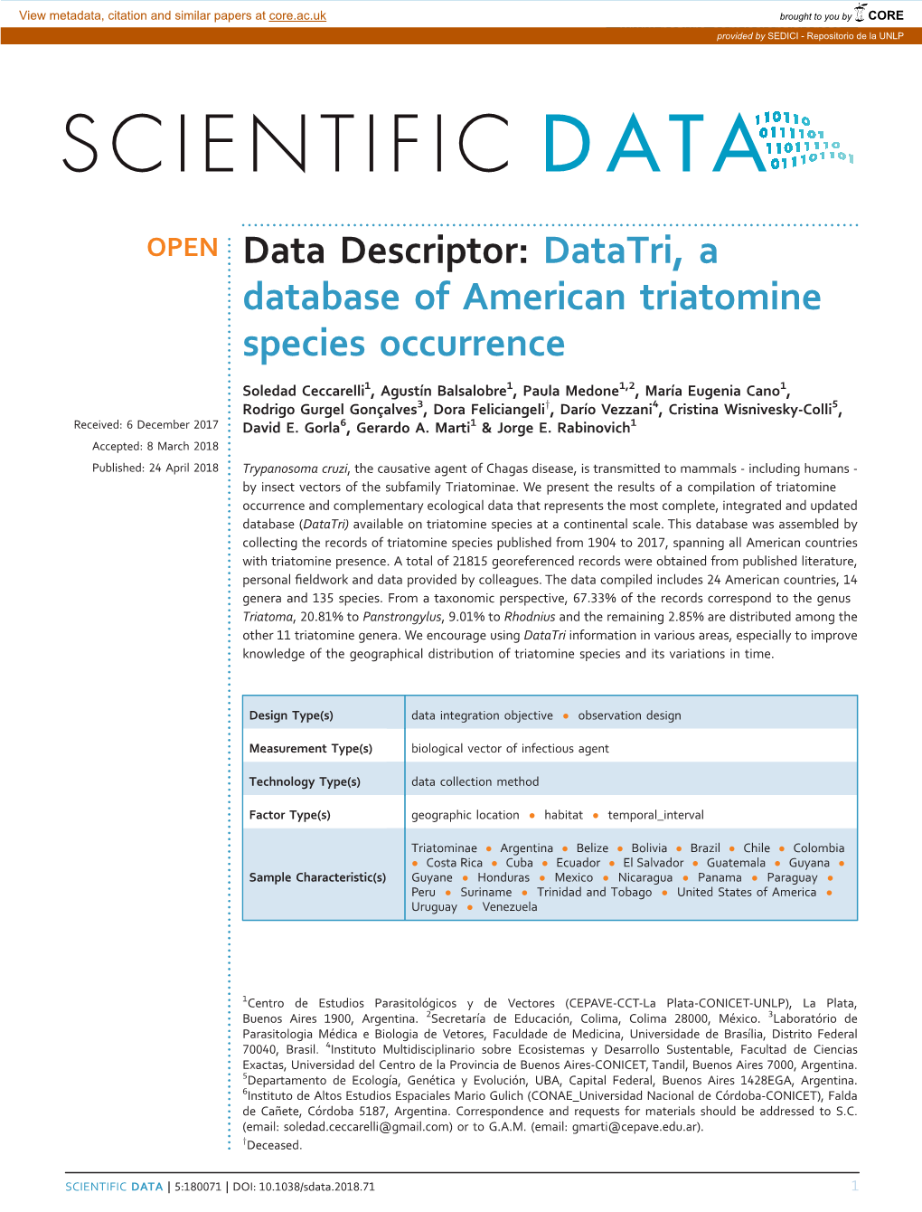 Datatri, a Database of American Triatomine Species Occurrence